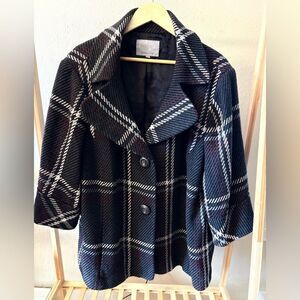 Classiques Entier  Wool Pea Coat C24W Black Gray White Red Plaid